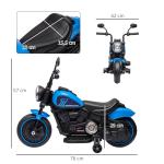 Motocicleta Elétrica para Crianças de 18 - 36 Meses com Bateria 6V Farol e Rodas Auxiliares Removíveis 76x42x57 cm Azul