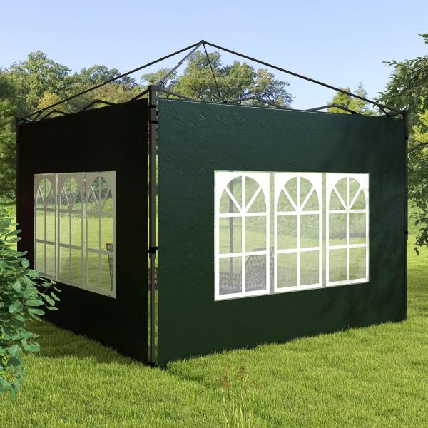 Conjunto de 2 Paredes Laterais para Tendas de 3x3m e 3x6m Paredes Laterais com Janelas Transparentes 293x193cm Verde Escuro