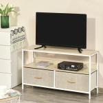 Móvel de TV com Prateleira e 2 Gavetas Dobráveis em Tecido para TV até 47", 98 cm, Natural e Cinzento