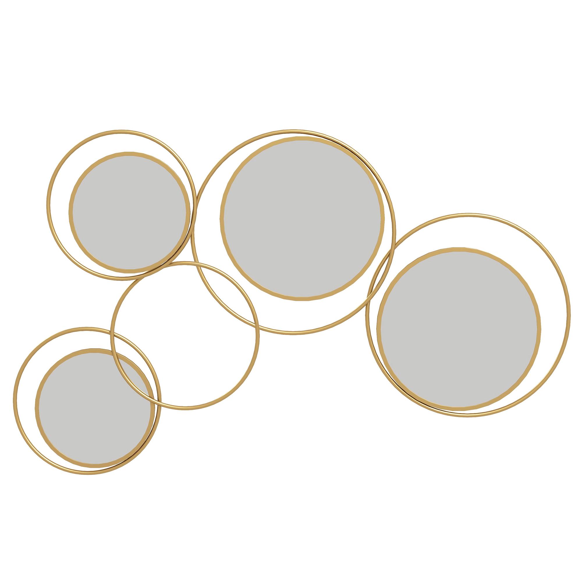 Espelho Decorativo de Parede em Metal 3D Decoração de Parede Metálica com 4 Espelhos Redondos para Corredor 110x68 cm Dourado