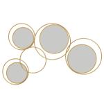 Espelho Decorativo de Parede em Metal 3D Decoração de Parede Metálica com 4 Espelhos Redondos para Corredor 110x68 cm Dourado