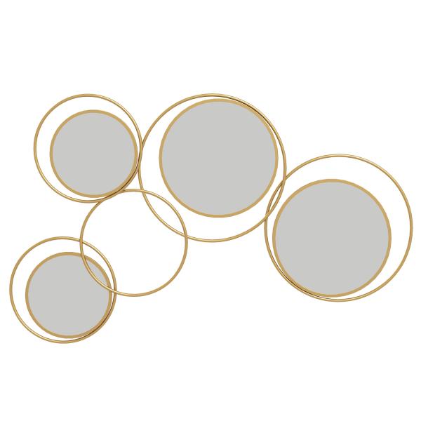 Espelho Decorativo de Parede em Metal 3D Decoração de Parede Metálica com 4 Espelhos Redondos para Corredor 110x68 cm Dourado