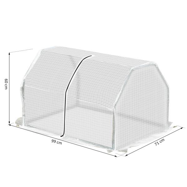 Estufa de Jardim Terraço 100x70x60cm Estufa Pequena com Zíper pra Cultivos de Plantas Flores Estrutura de Aço Cobertura PE Branco