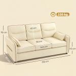 Sofá de 3 Lugares Sofá de Sala Moderno 190x85x80 cm Estofado em Couro Sintético com Bolso Lateral e 2 Almofadas Bege