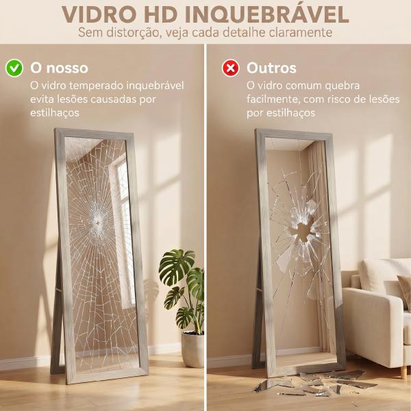 Espelho de Corpo Inteiro 157x37 cm com Moldura de MDF Espelho de Pé ou de Parede Cinzento