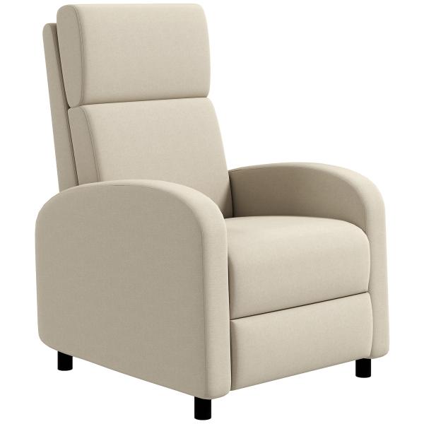 Poltrona Relax Reclinável até 160° Poltrona Reclinável Manual com Apoio para os Pés 64x86x102 cm Bege