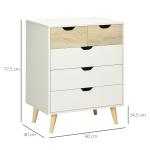 Cómoda com 5 Gavetas e Pés Elevados Cómoda para Dormitório Estilo Moderno Anti - Tombo 60x40x77,5cm Madeira e Branco