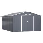 Abrigo de Jardim Metálico 340x386x200cm Abrigo de Exterior para Armazenamento de Ferramentas com Base Incluida 4 Janelas de Ventilação e Porta Corredeira Cinza
