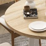 Mesa de Cozinha Redonda para 4 Pessoas Moderna com Tampo de Madeira e Base de Aço Cruzada Ø80x75 cm Carvalho