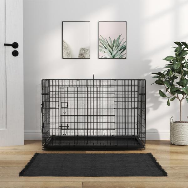 Gaiola para Cães com 2 Portas Gaiola para Animais de Estimação Dobrável com Alça de Transporte Aço 92x57x62,5cm Preto