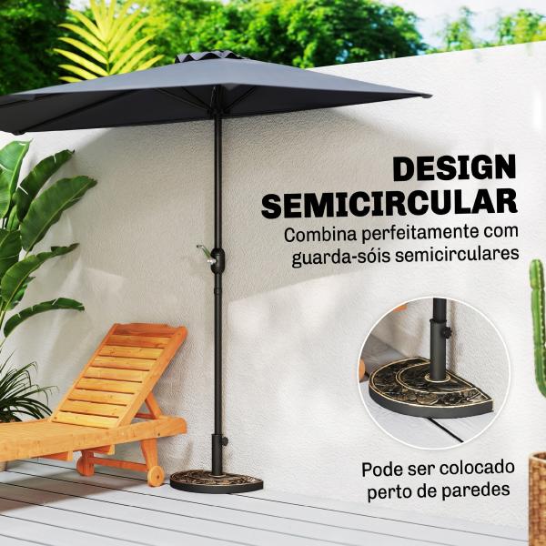 Base para Chapéu de Sol de Resina em Forma Semicircular para Mastros de Ø3,8 cm e Ø4,8 cm Peso 9 kg 50x31x32 cm Bronze