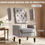 Poltrona de Sala com Apoios de Braços e Pés de Madeira Carga 160 kg para Quarto Escritório Sala de Estar 74x86x102 cm Cinzento