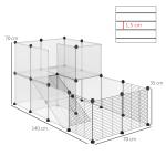Recinto para Animais Pequenos com 27 Painéis e Forma Personalizável 140x70x70 cm Transparente e Preto