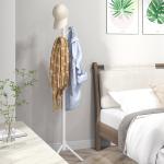 Cabide de Pé de Madeira com 8 Ganchos para Pendurar Roupa e Bolsas para Corredor Entrada 40x40x165 cm Branco