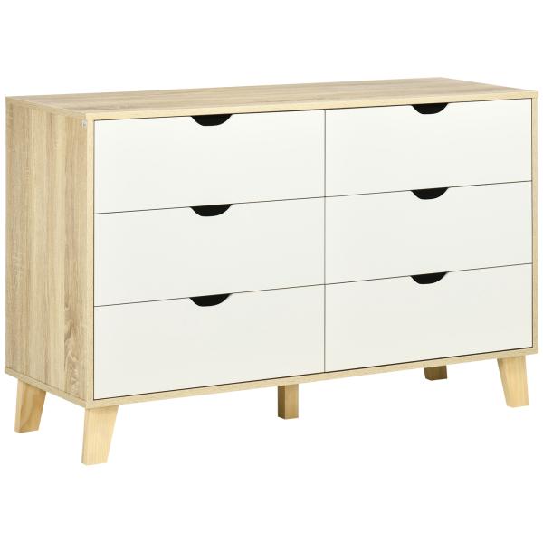 Cómoda com 6 Gavetas e Pés Elevados Cómoda para Dormitório Estilo Moderno Anti - Tombo 120x40x76cm Madeira e Branco