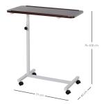 Mesa Auxiliar com Rodas para Sofá e Cama Altura Ajustável e Estrutura de Aço 77x40x76 - 100 cm Nogueira Escura