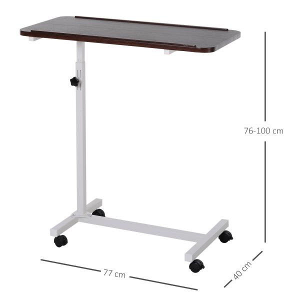 Mesa Auxiliar com Rodas para Sofá e Cama Altura Ajustável e Estrutura de Aço 77x40x76 - 100 cm Nogueira Escura