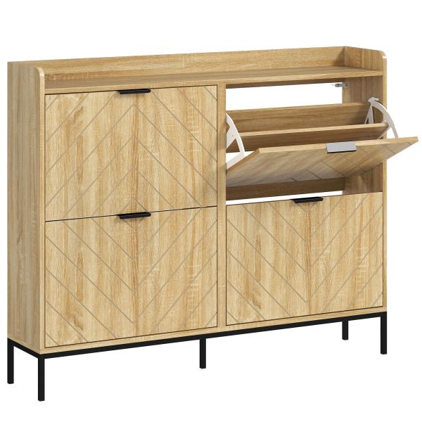 Sapateira Estreita com 4 Portas Sapateira para Entrada com Prateleiras Ajustáveis para 16 Pares de Sapatos 120x23,5x95,5 cm Madeira