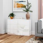 Cómoda com 6 Gavetas de Madeira Cómoda de Dormitório Cómoda Branca Estilo Moderno 112x34x75 cm Branco Brilhante
