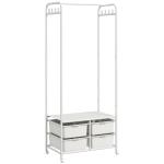 Charriot Moderno 8 Ganchos e 4 Cestos para Armazenamento Charriot com Rodas e Estrutura de Aço 63x37x153 cm Branco