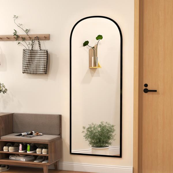 Espelho de Pé Espelho de Corpo Inteiro 60x165 cm com Estrutura de Liga de Alumínio e Suporte para Sala Quarto Preto