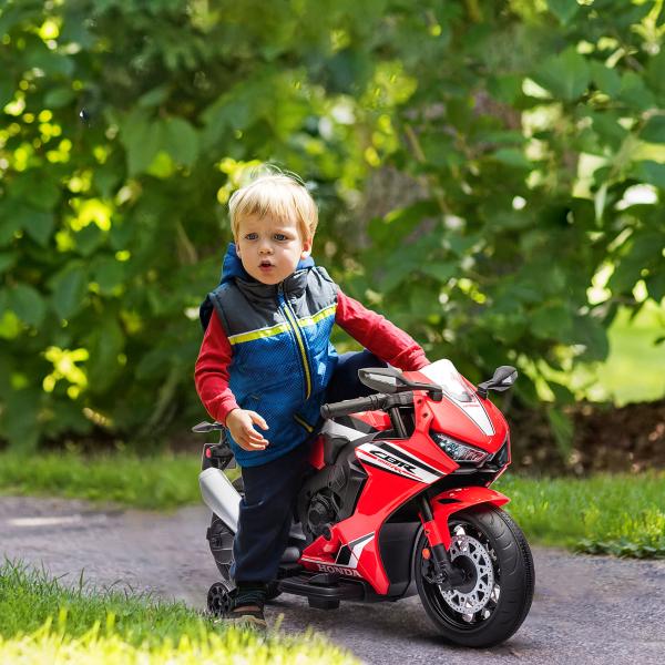 Mota Elétrica com Licença HONDA para Crianças de 3 - 5 Anos Mota a Bateria 6V com Farol Buzina Música 90x44x52cm Vermelho