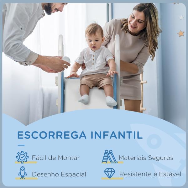 Escorregador para Crianças de 18 - 36 Meses com 3 Degraus Antiderrapantes 157x46,5x80 cm Azul