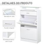 Móvel Sapateira de 2 Portas Sapateira Estreito para 12 Pares de Sapatos com Gaveta Prateleira Aberta e Bancada de Vidro para Corredor Entrada Carga Máx. 50kg 60x24x105,5cm Branco