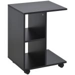 Mesa Auxiliar Moderna Mesa Auxiliar em Forma de C com Rodas e Prateleiras Abertas 45x35x58 cm Preto