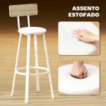 Conjunto de 2 Bancos de Bar Bancos Altos de Cozinha com Encosto e Apoio para Pés Estofados em PU Assento 41,5x36,5x99,5 cm Madeira e Branco