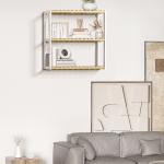 Estante de Parede de Bambu de 3 Níveis Estante Suspensa para Sala de Estar Dormitório Cozinha 60x15x54cm Madeira e Branco