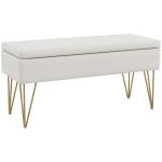 Banco para Pé de Cama Estofado em Tecido Sintético com Pernas de Aço e Assento Acolchoado 100x40x49 cm Creme