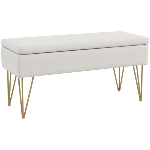 Banco para Pé de Cama Estofado em Tecido Sintético com Pernas de Aço e Assento Acolchoado 100x40x49 cm Creme