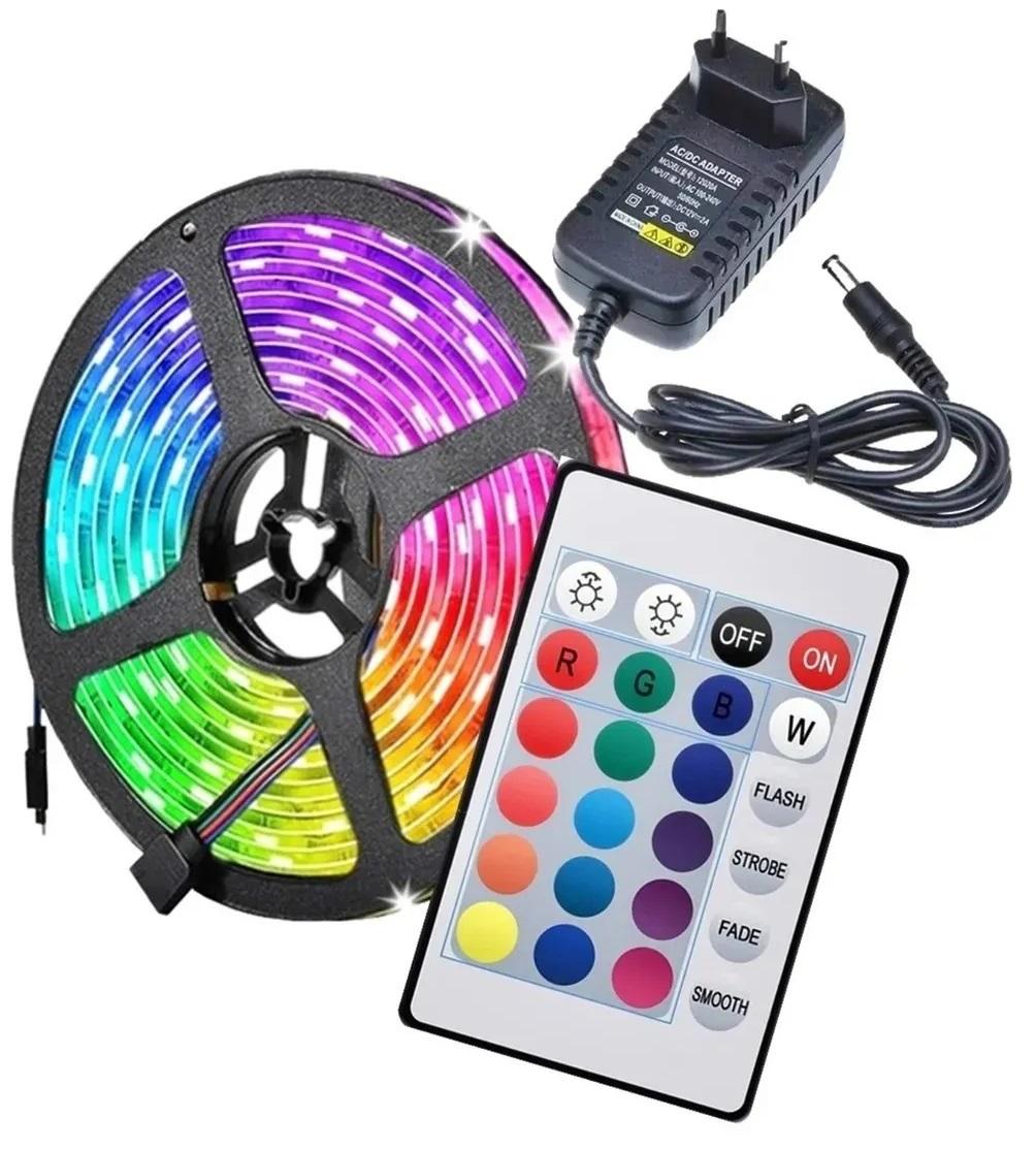 Pack Fita LEDs IP65 RGB (5 mts) 12V + Fonte Alimentação c/ Comando