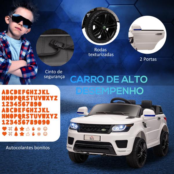 Carro Elétrico SUV Infantil 12V com 2 Motores Controlo Remoto Faróis Buzina Bluetooth Música USB e Abertura de Porta 3 - 5km/h 110x68x52cm Branco