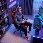 Cadeira Gamer com Massagem Lombar Vibratória Reclinável 155° Altura Ajustável Apoio de Cabeça e Apoio para os Pés Retrátil Vermelho