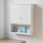 Armário Casa de Banho com 2 Portas Prateleira Interior Ajustável e Compartimento Aberto Móvel Auxiliar Suspenso Multiúso para Cozinha 60x20x70,5cm Branco