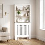 Cobre - radiador com Design Ripado, Estante de 3 Níveis, 78x19x165 cm, Branco e Carvalho
