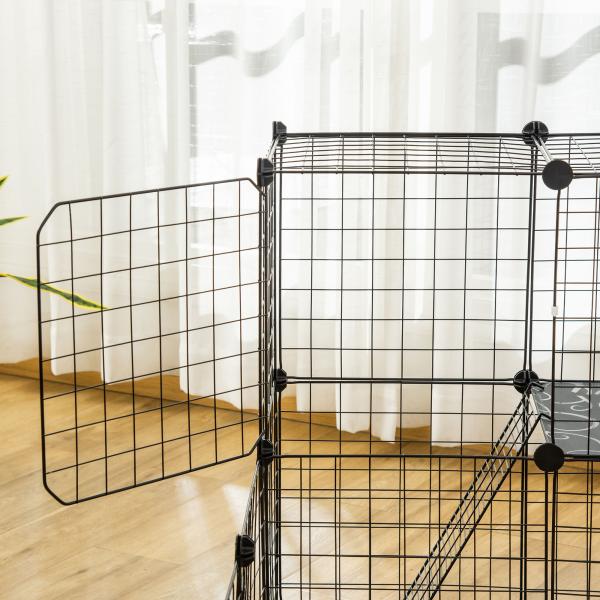 Recinto para Pequenos Animais DIY com 24 Painéis com Grade Metálica Recinto Modular para Coelhos Chinchilas 105x105x70cm