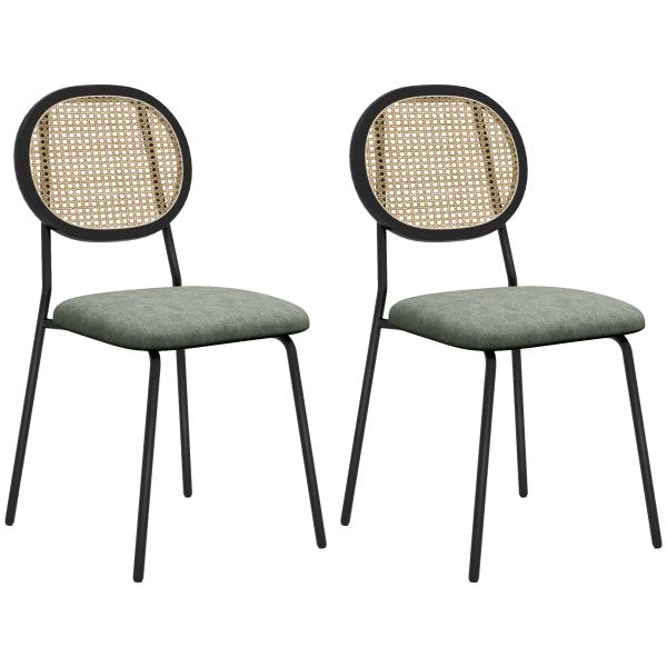 Conjunto de 2 Cadeiras de Sala de Jantar Cadeiras de Cozinha com Encosto em Vime Sintético 44x54x87 cm Verde e Preto