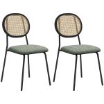 Conjunto de 2 Cadeiras de Sala de Jantar Cadeiras de Cozinha com Encosto em Vime Sintético 44x54x87 cm Verde e Preto