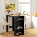 Mesa de Bar com 3 Prateleiras com Suporte Estilo Moderno para Cozinha Sala de Jantar 112x57x106 cm Preto e Madeira