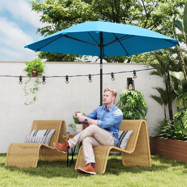 Chapéu de Sol de Exterior 233x233 cm Chapéu de Sol de Jardim com Ângulo Ajustável Impermeável Azul