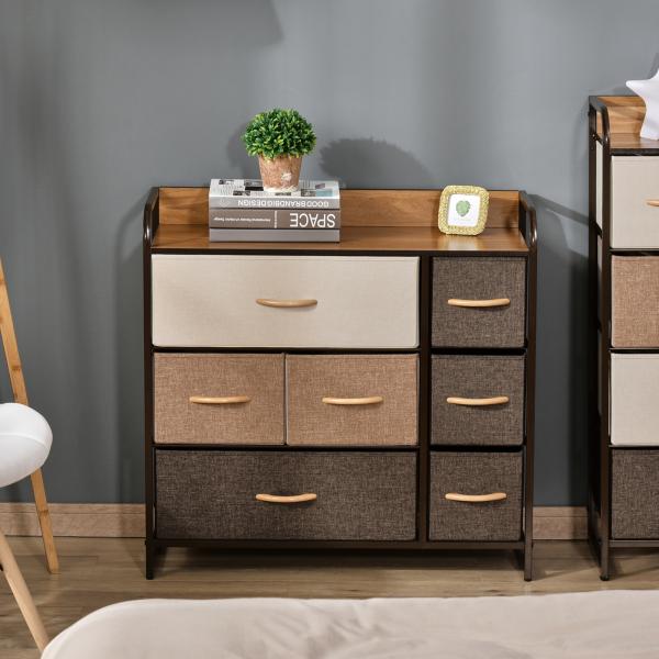 Cómoda com 7 Gavetas de Tecido Dobráveis Móvel Organizador com Estrutura Metálica e Antitombo 80x29x78,5 cm Multicolor