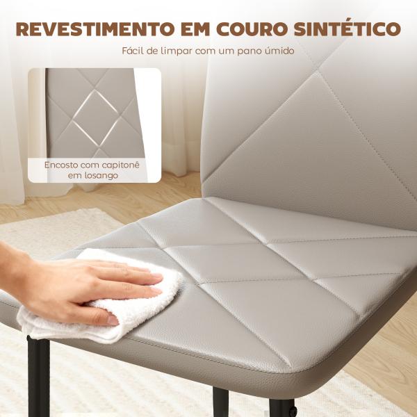 Conjunto de 4 Cadeiras de Sala de Jantar Estofadas em Couro Sintético com Encosto Alto e Pés de Aço 41x50x97 cm Cinza