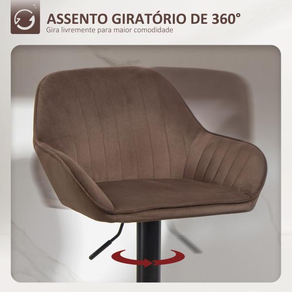 Conjunto de 2 Bancos de Bar Giratórios Bancos Altos de Cozinha com Altura Ajustável 50,5x50x87 - 107 cm Marrom