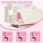 Conjunto de Secretária e Cadeira para Crianças com Altura Ajustável Gaveta Prateleiras e Bancada Inclinável 80x52x88 - 109 cm Rosa e Branco