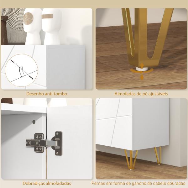 Aparador para Sala Aparador de Entrada com 3 Portas e Prateleiras Ajustáveis para Cozinha Sala 120x40x75 cm Branco Brilhante