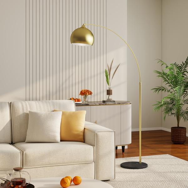 Candeeiro de Pé em Forma de Arco com Altura e Comprimento Ajustáveis com Interruptor de Pé 110 - 115x30x170 - 180 cm Dourado e Preto