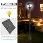 Candeeiro Solar de Jardim com Proteção IP44 Luzes LED para Exterior Pátio Varanda 15x15x120 cm Preto